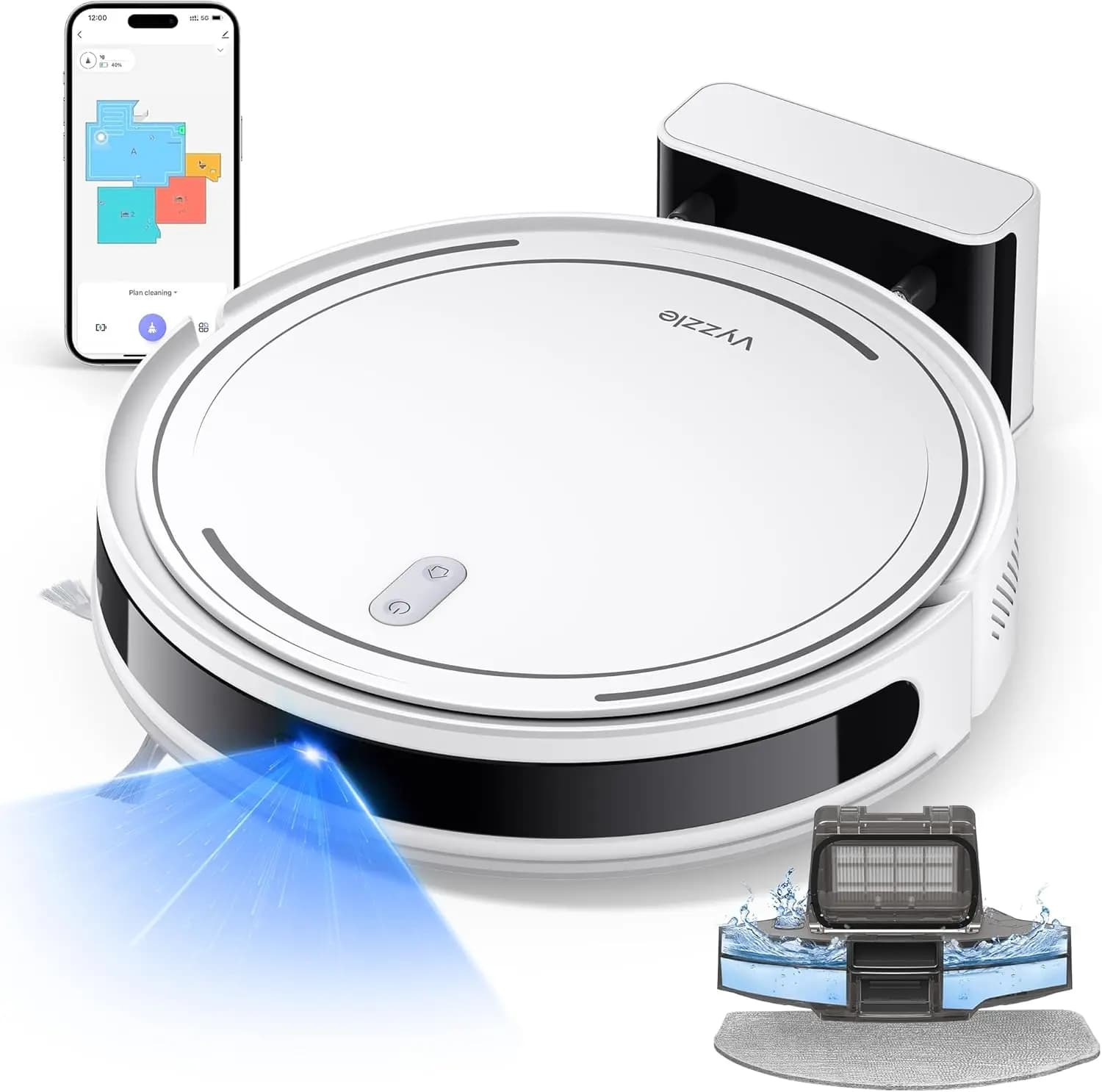 Robot Aspirapolvere e Lavapavimenti Intelligente con Aspirazione da 5000Pa, Design Ultra Sottile, 150 Minuti Max, Controllo App/Alexa per Peli di Animali e Pavimenti