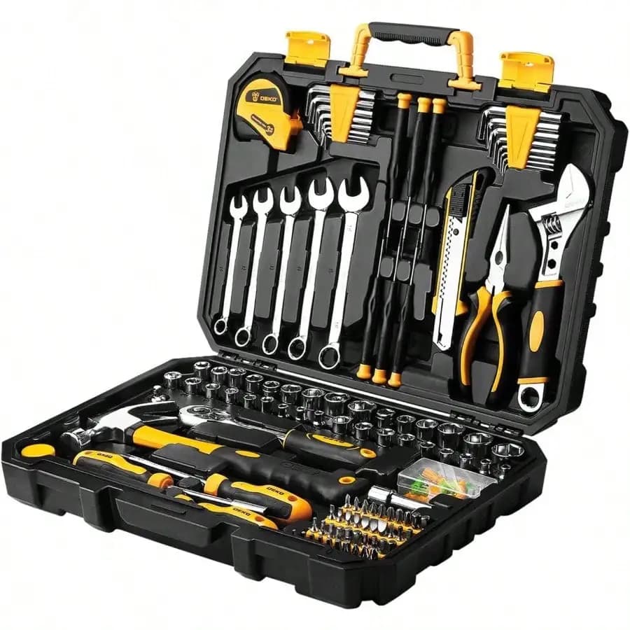 Set di Attrezzi DEKOPRO 158 Pezzi - Kit di Utensili Manuali per Uso Domestico Generale e Riparazione Auto con Valigetta in Plastica