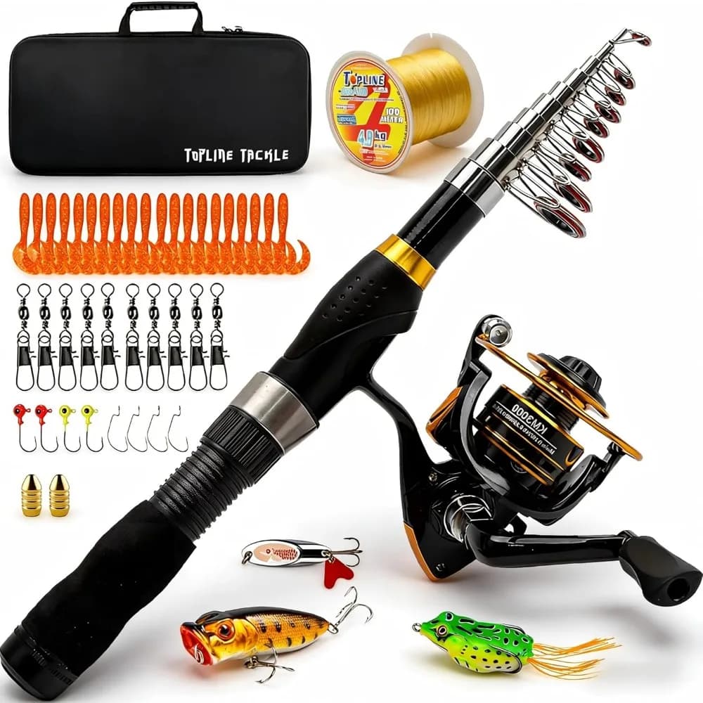 Canna da Pesca Telescopica Pieghevole e Mulinello Spinning Combo, Kit Portatile per Acqua Salata e Dolce, Regalo Ideale