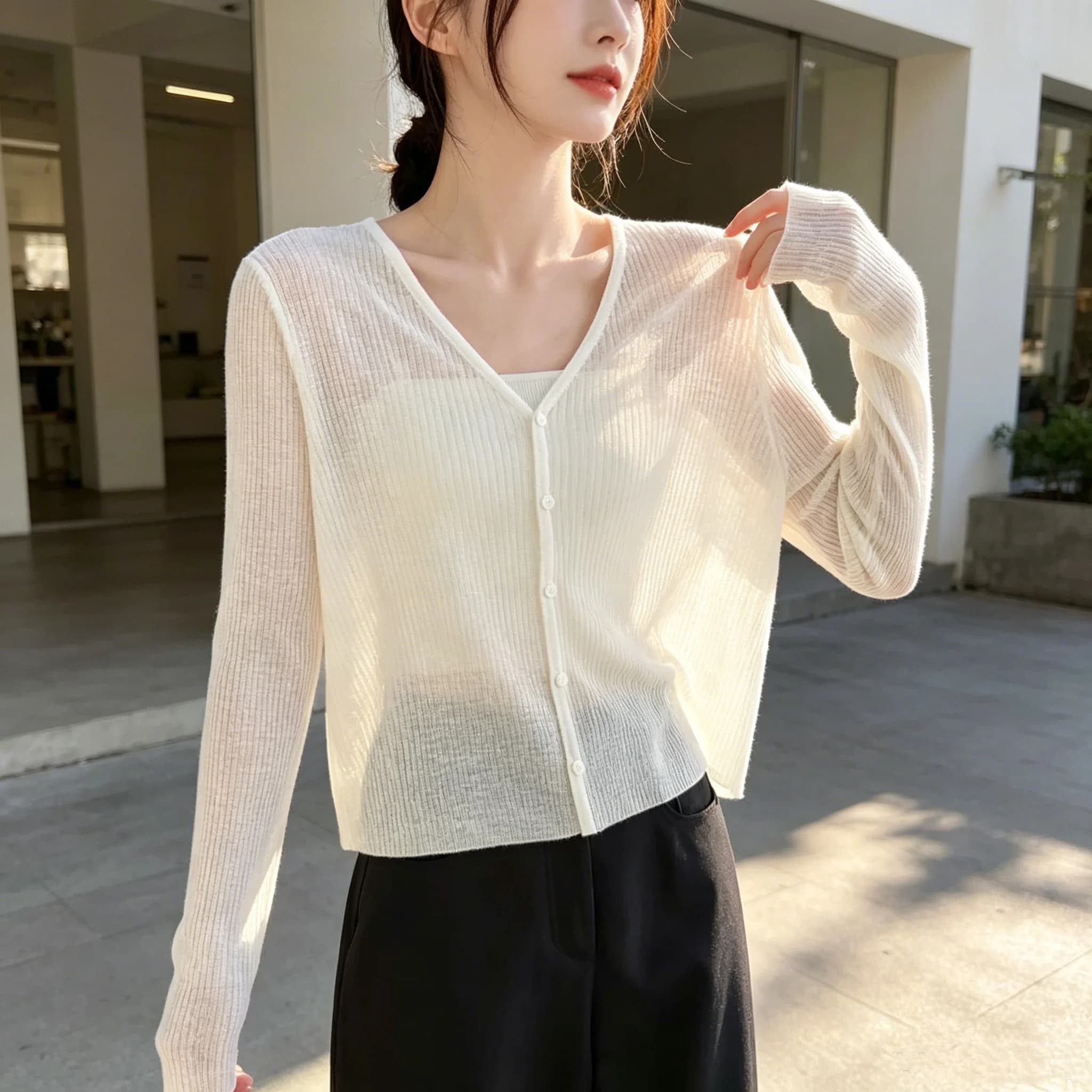 Summer Women Breathable Sunscreen Cardigan Sun Protection Super Thin Knitwear Korean Style long Sleeve Gauze Sun Protected Tops