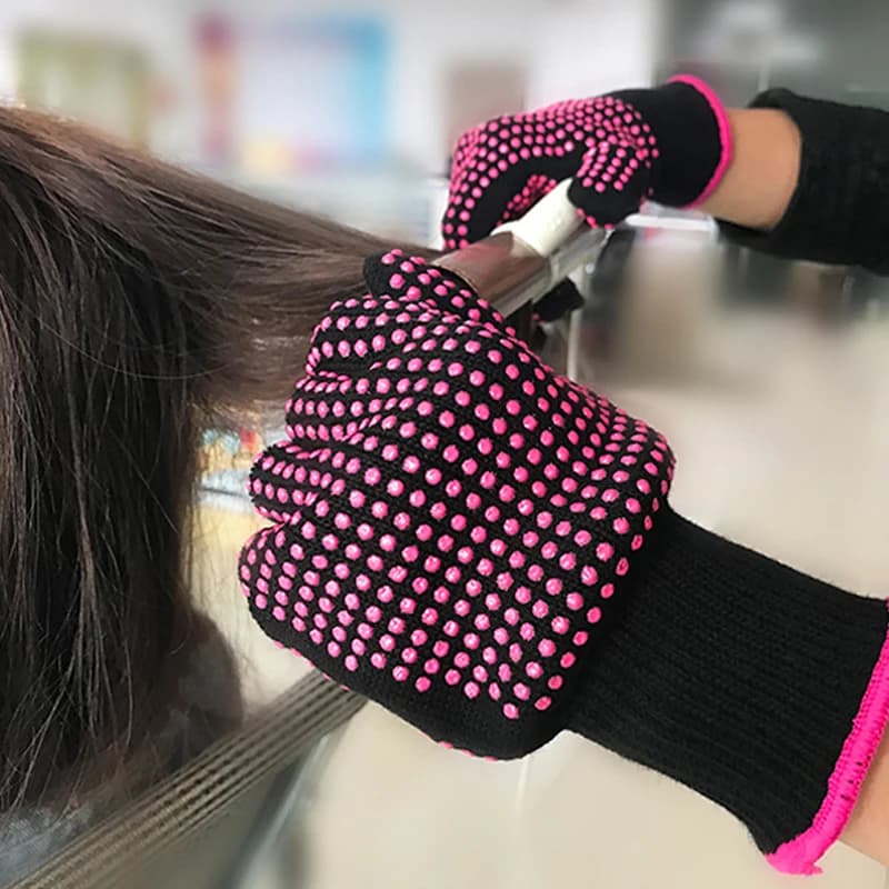2-piece heat-resistant gloves with PVC/Silicone dossies, heat-proof glove for Styling hair wand iron curling hot air brush flat iron