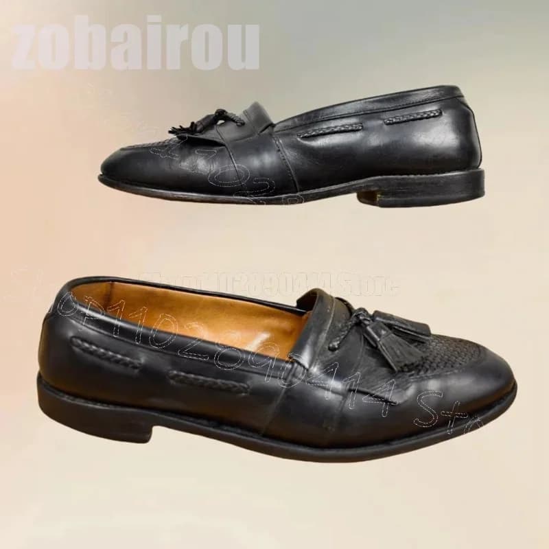 Black Knitted Tassels Design Penny Loafers Fashion Slip On Men Shoes Luxury Handmade Party Office Feast Dating Men Casual Shoes