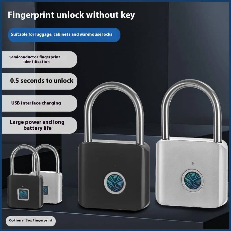 Lucchetto per impronte digitali con ricarica USB senza chiave Lucchetto intelligente Serratura per porta impermeabile Sblocco da 0,5 secondi Lucchetto antifurto portatile Zinco