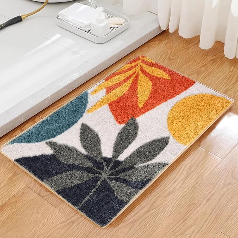 Tappeto da Bagno Astratto - Tappetino Antiscivolo Assorbente in Microfibra con Design a Foglie, Lavabile in Lavatrice
