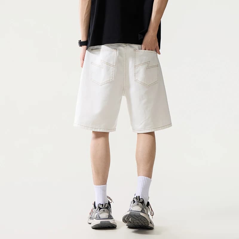100% cotton white denim shorts for men Summer brand clothing high quality high street Y2K fashionable mid-pants loose shorts