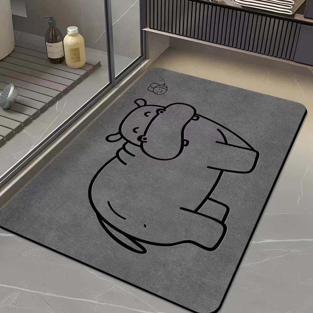 Grey Line Capybara Bee Bath Mat Quick Dry Shower Rug Simple Sketch Cute Rodent Minimal Neutral Washable Doormat