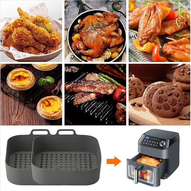 HRBAJ-Silicone Air Fryer Bag Air Fryer Tray with Thermal Insulation 20X20x6 cm Fried Pizza Chicken for Home Kitchen