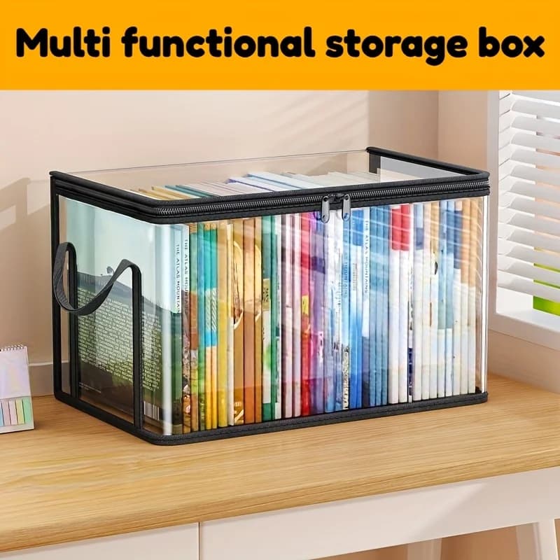 Borsa portaoggetti rettangolare in PVC con coperchio a ribalta e finestra trasparente | Organizer da Scrivania Multifunzionale per Uso Domestico