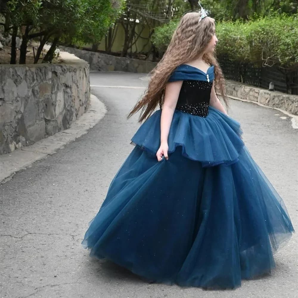 Abiti da ragazza di fiori da principessa per matrimonio Abito da ragazza senza maniche in cristallo per servizio fotografico Abiti da prima comunione personalizzati