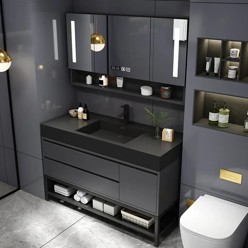 Mobile da bagno moderno e semplice con piastra in roccia Nordic Smart Rimozione della nebbia Specchio da bagno di lusso Vanity Combo Mobili per la casa Bagno FYBC