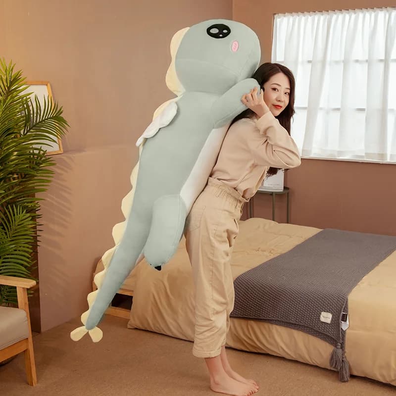 Commercio all'ingrosso grande lungo carino dinosauro peluche morbido cartone animato animale angelo farcito bambola fidanzato cuscino bambini ragazza regalo di compleanno decorazione