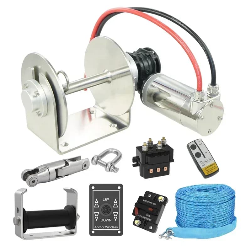 MX2.T4201 Hiniu Marine 1000W/12V Ancoraggio Verricello Corda Combo Pack Rullo di coperta per barche fino a 8m/26ft 90M x 8mm Kit corda