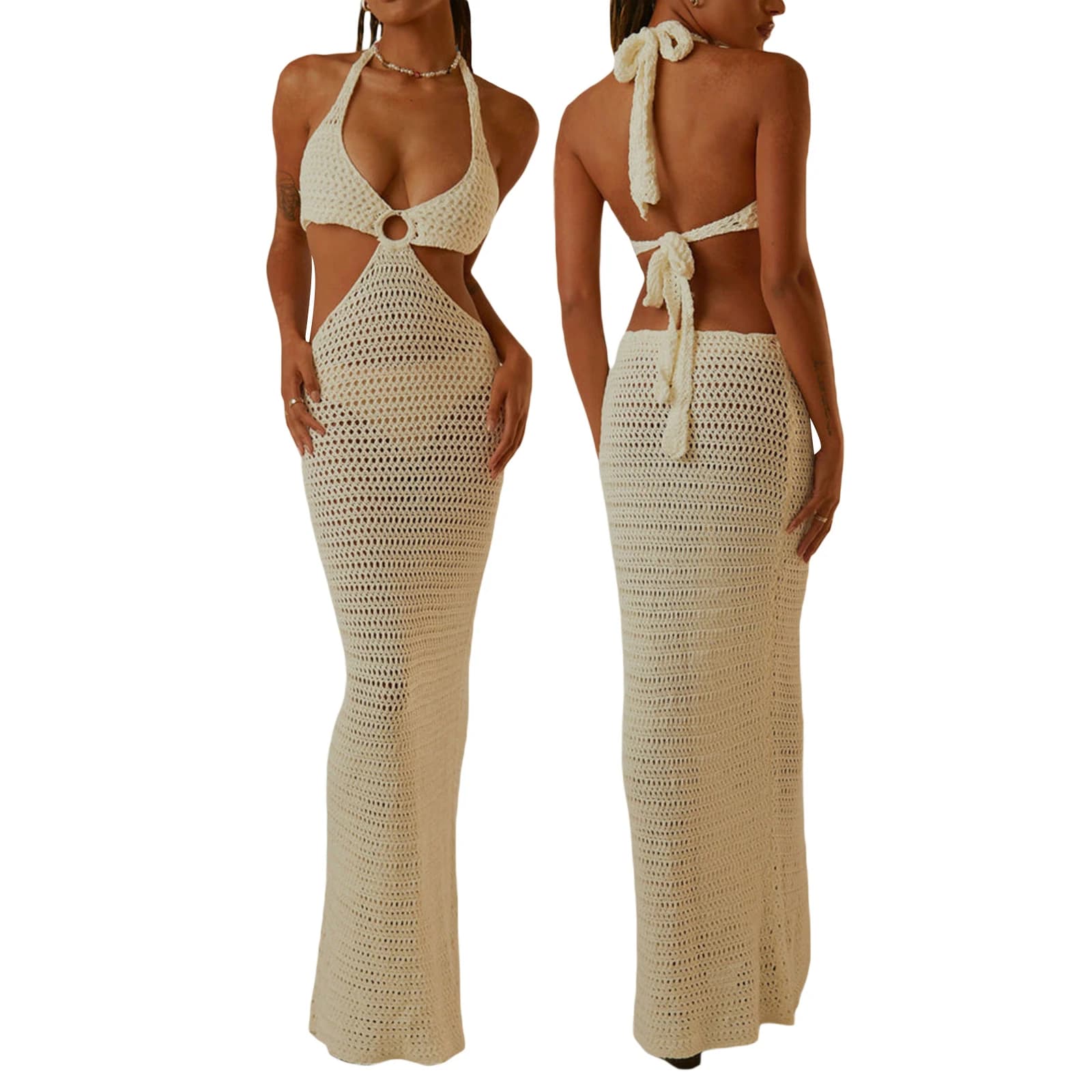 Yiiciovy Waist Covers Knitted Women's Knit Bikini With V-neck and Wrinkled V-neck Dress Swimwear Sexy Beach Dresses Crochet Backless
