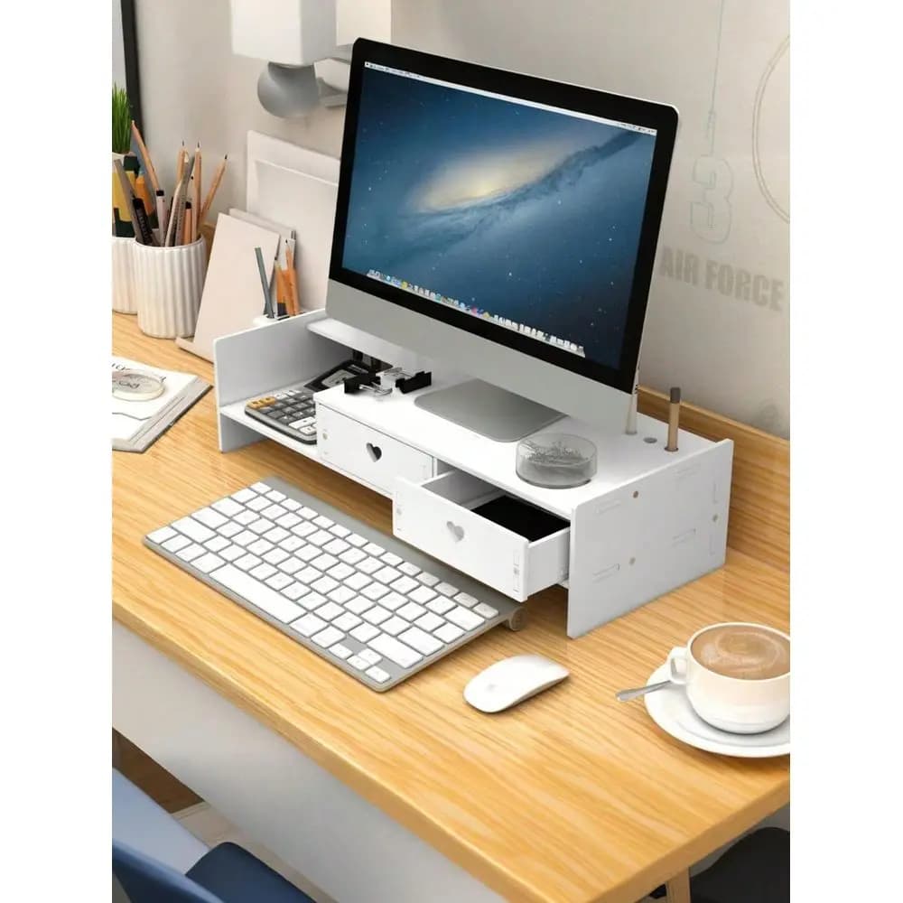 Supporto per Monitor da Scrivania Multifunzionale e Robusto con Ripiano Portaoggetti, Base per Schermo del Computer, Organizzatore per Postazione di Lavoro