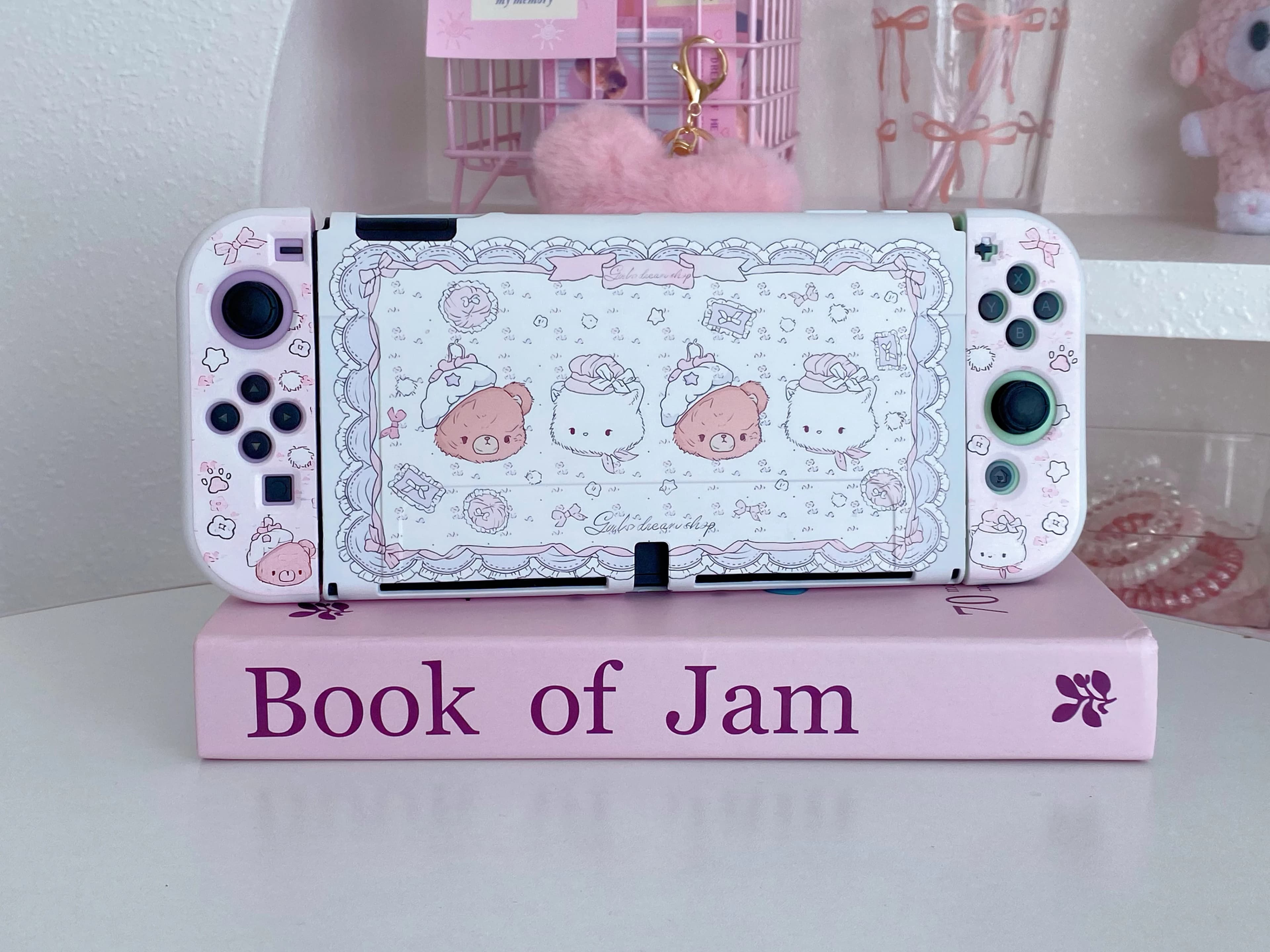 Custodia per Nintendo Switch Oled Funda Cover Shell Dockable Protettivo Kawaii Bear Bianco TPU Interruttore Accessori Controller JoyCon