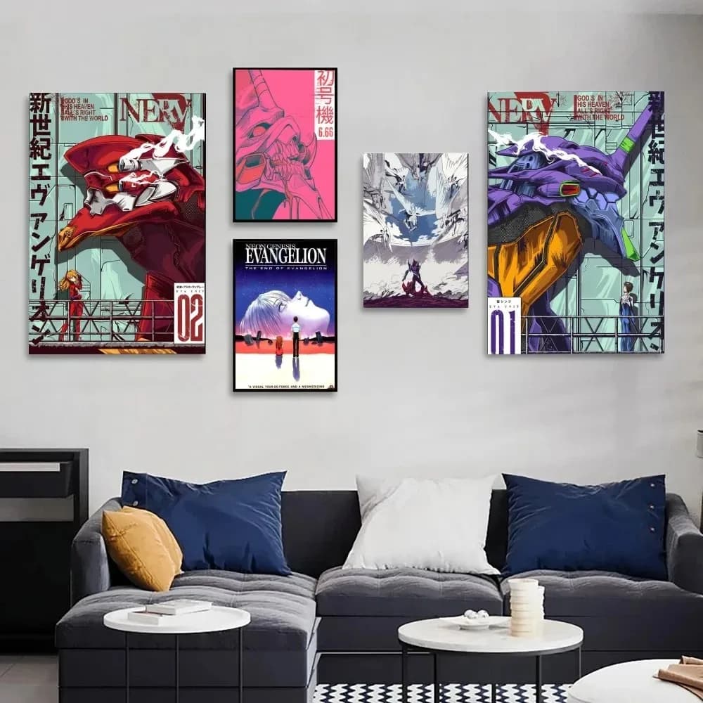 Anime Neon Genesis Evangelion EVA Unit 01 Unframed Canvas Print Wall Art Poster for Living Room Bedroom Game Room Home Decor