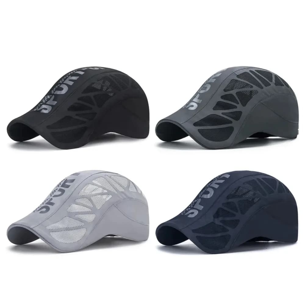 New Breathable Men Quick Dry Hat Letter Print Newsboy Flat Ivy Summer Baseball Caps Golf Driving Cycling Sports Net Mesh Sunhat