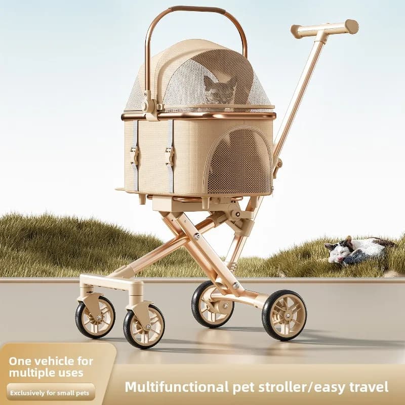 Stylish Small Dog Pet Stroller Lightweight Foldable Detachable Carrier Cat Friendly Travel Pet Stroller Dog Stroller Dog Trolley