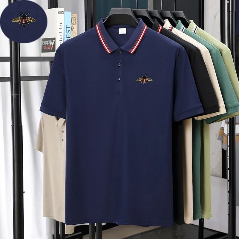 Polo da uomo estiva con logo ricamato a diecimila aghi, colletto classico, taglio slim rinfrescante, traspirante, per affari e tempo libero