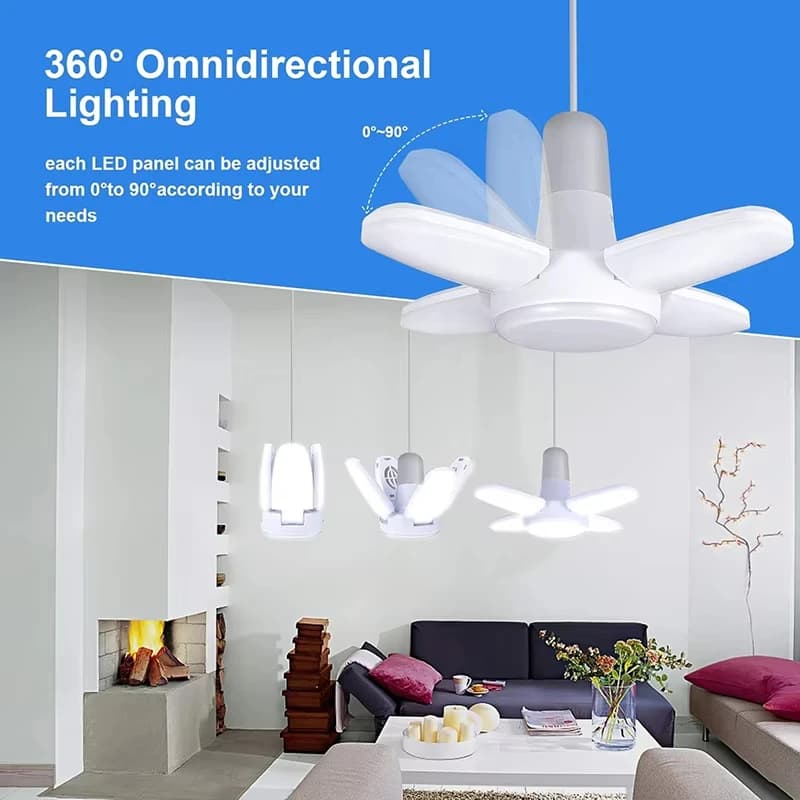 28W Lampadina a LED a forma di ventaglio E27 Lampada a LED pieghevole 220V 110V Lampadine per la casa Soggiorno Magazzino Garage Plafoniera