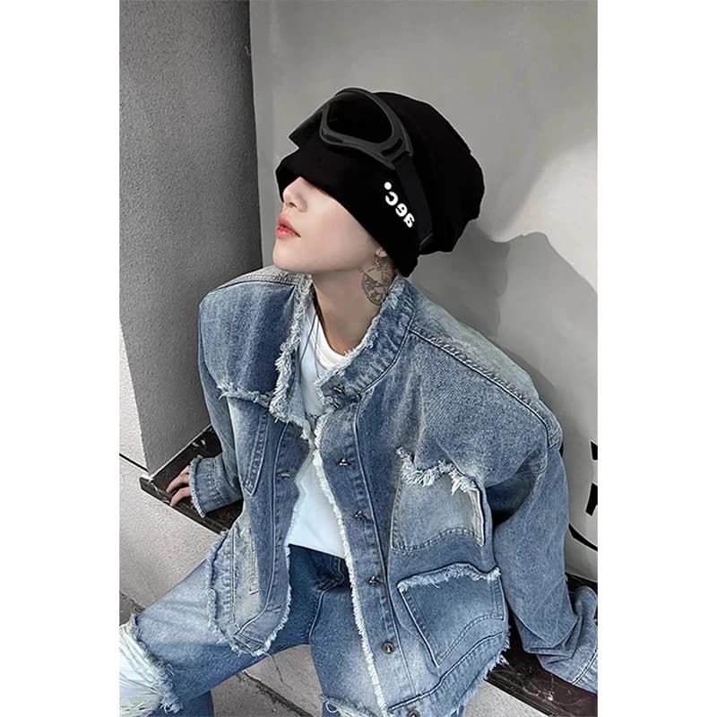 Giacca di jeans blu sfrangiata Cleanfit da uomo, primaverile autunnale, dal taglio ampio e giovanile, con spalle scese, dal tocco raffinato e dal look accattivante.