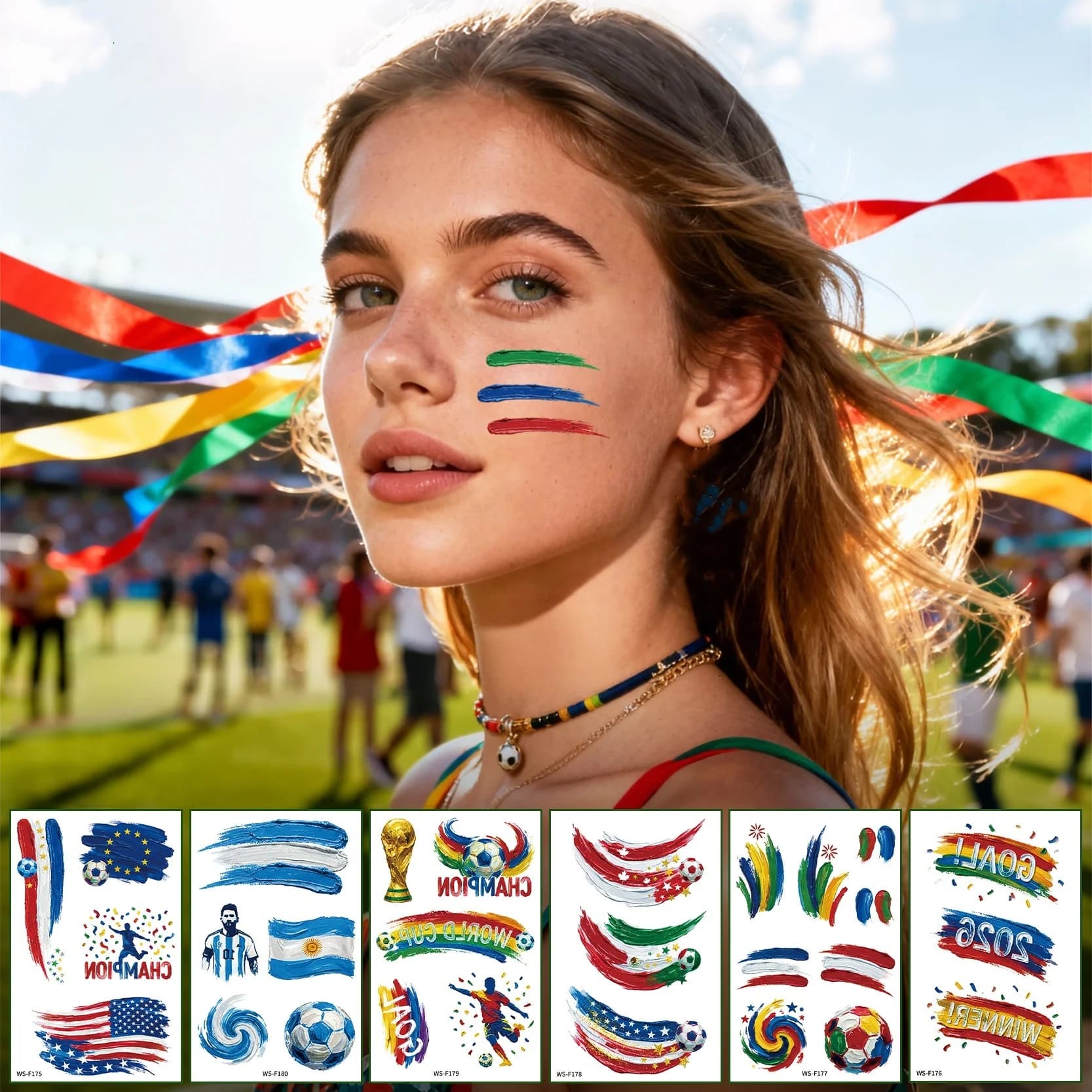 1/8 Pezzi Adesivi Realistici per Partite di Calcio, Tatuaggi Temporanei per Atmosfera Sportiva, Decorazioni per Eventi Sportivi e Feste