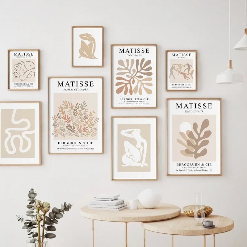 Beige Neutral Abstract Matisse Coral Flowers Exhibition Retro Poster Print Canvas Painting Wall Art Picture for Room Home Dec
