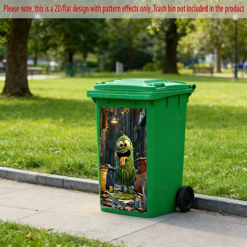 Divertente Adesivo per Cestino a Forma di Mostro Verde, Decalcomania Cartoon 2D, Adesivo Rimovibile per Cestini da Esterno, Giardino, Decorazione Cortile