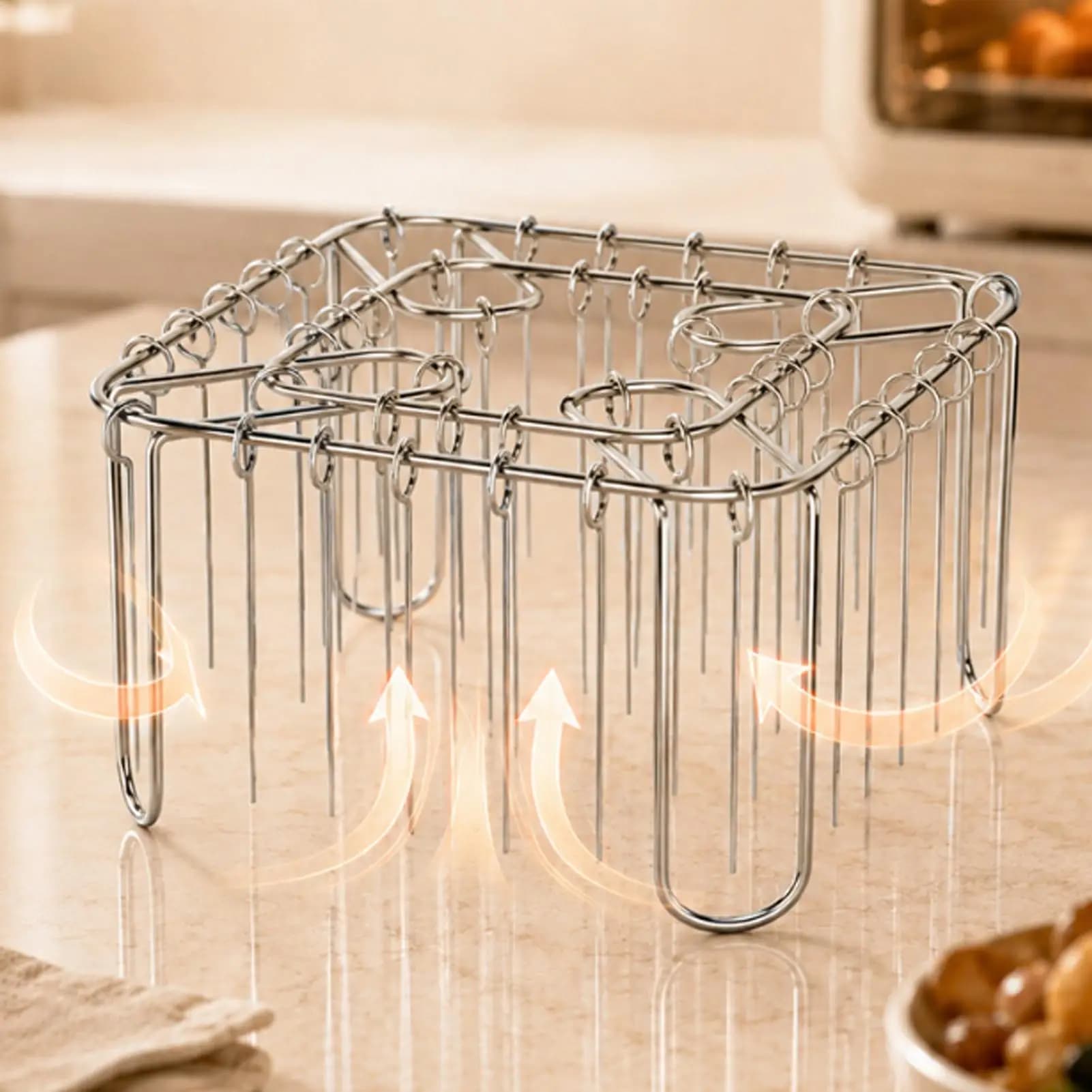 Noflip Air Fryer Oven Rack Stainless Steel Double-Layer Cooking Tray Food-Grade Baking Stand For Meat Chicken Veggies, Home