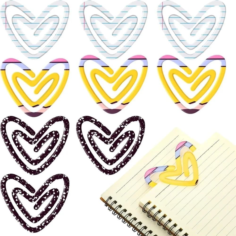 Set di 9 Clip per Carta in Acrilico per Sublimazione, Segnalibri Creativi a Forma di Cuore, Penne con Motivi Unici Fai-da-Te