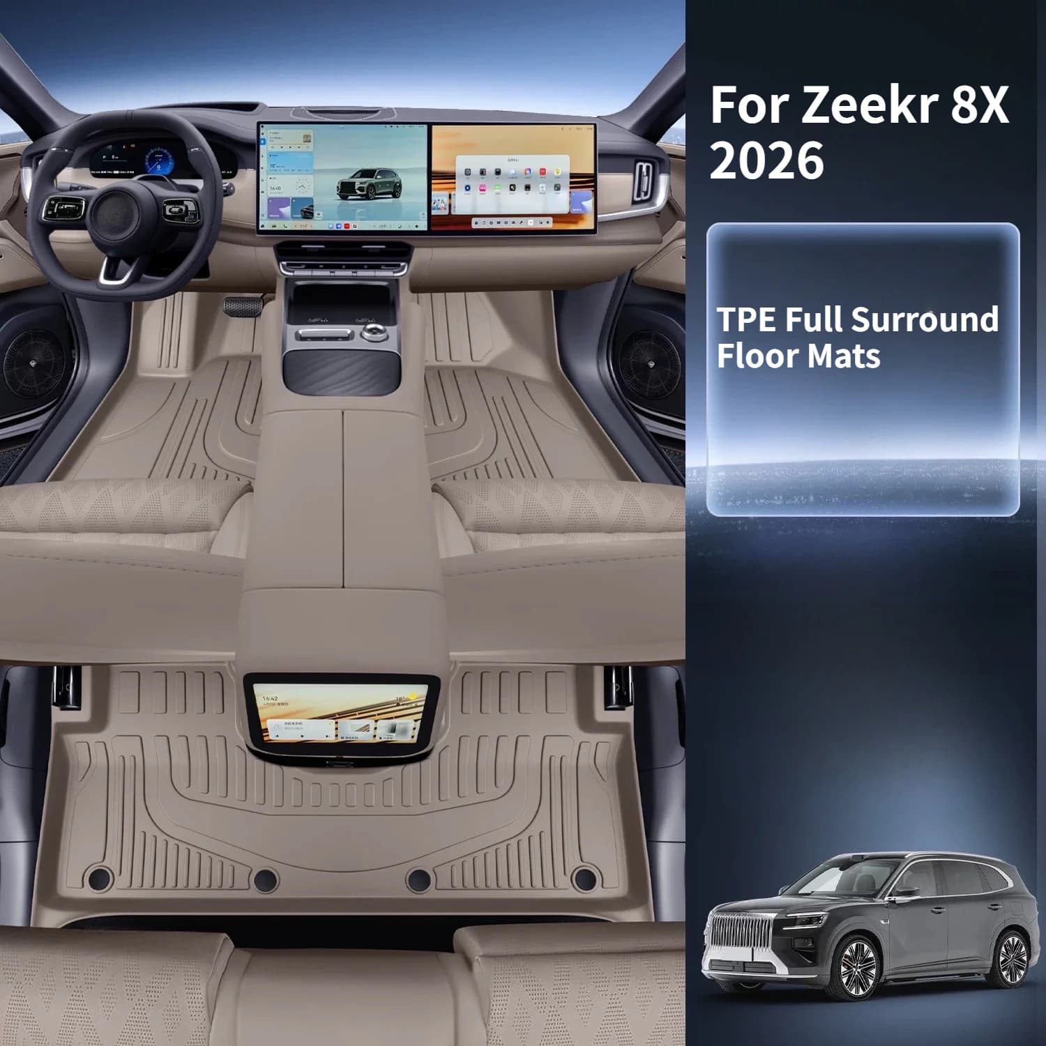 Tappetini Auto TPE a Copertura Totale per Zeekr 8X 2026, Impermeabili, Resistenti all'Usura, Inodori, a Doppio Strato, Accessori Auto