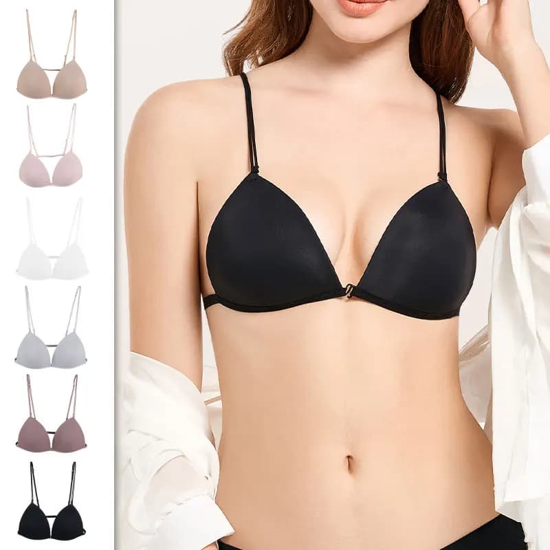 Wireless push-up bra for small breast, bras with front closure, seamless comfort, sexy underwear in triangle lace