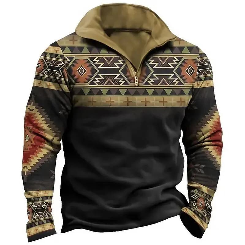 Felpa con cerniera da uomo con stampa vintage 3D Moda classica colletto con zip Pullover a maniche lunghe Autunno Abiti casual comodi quotidiani