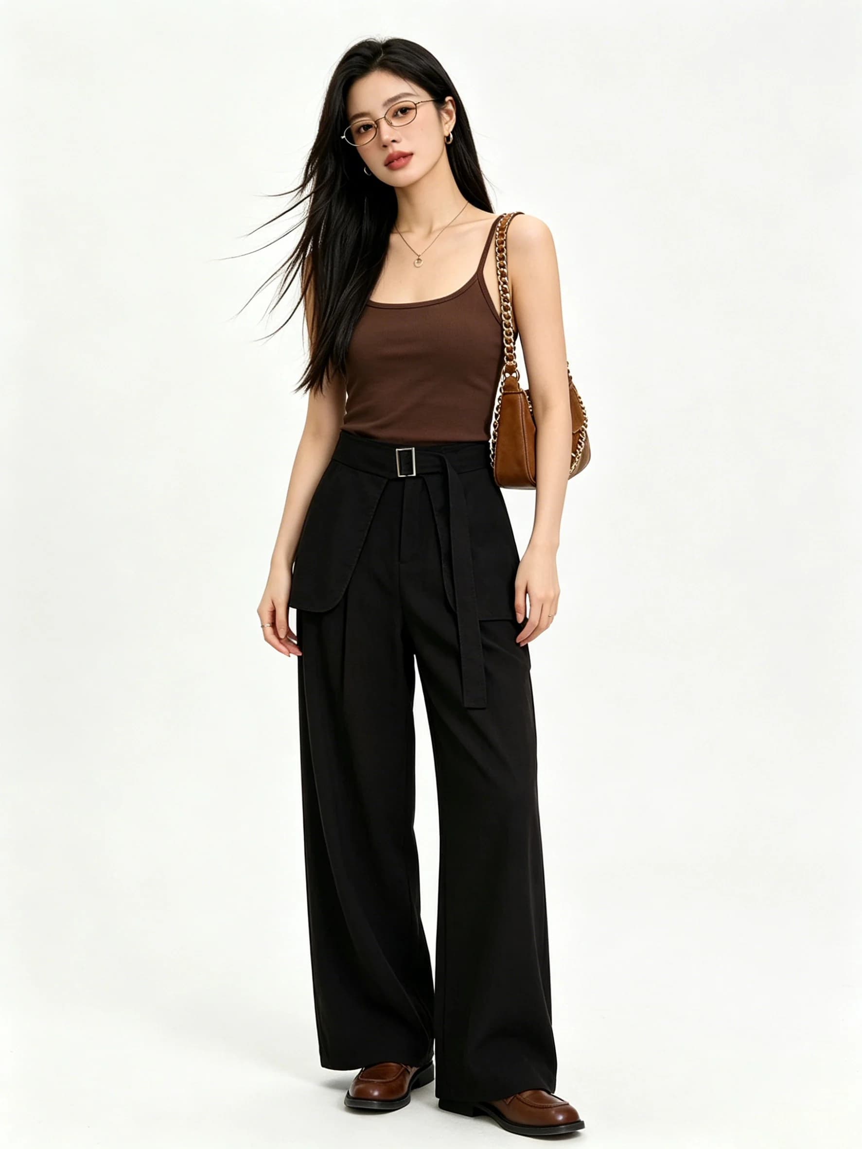 Pantaloni a Vita Alta e Gamba Larga da Donna, Casual, Versatili, Modellanti, Drappeggiati, con Cintura, Semplici, Lunghi, con Elastico in Vita