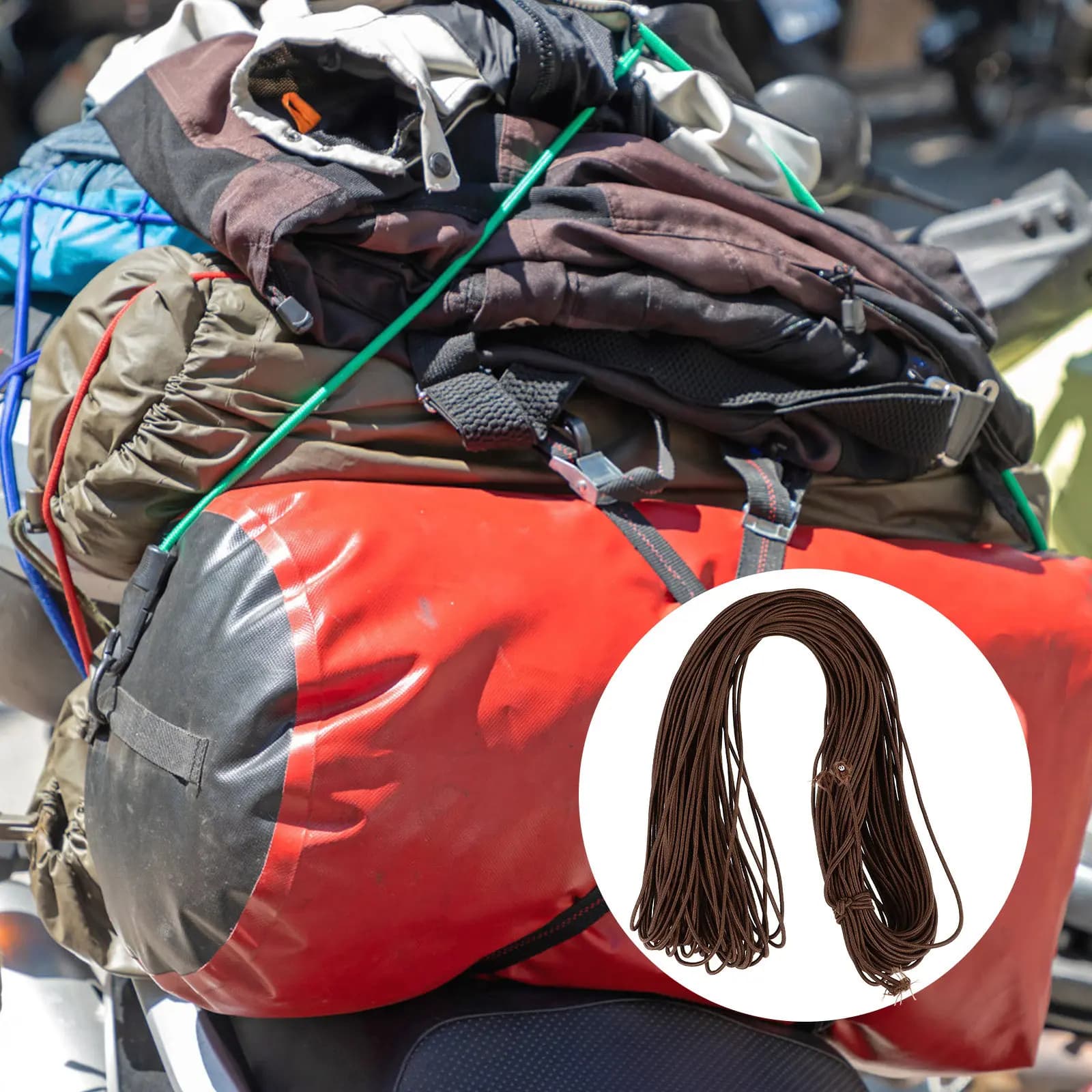 Corda elastica da 45 metri, resistente, per campeggio, escursionismo, cinghie di fissaggio per bagagli, materiale durevole in polipropilene e lattice