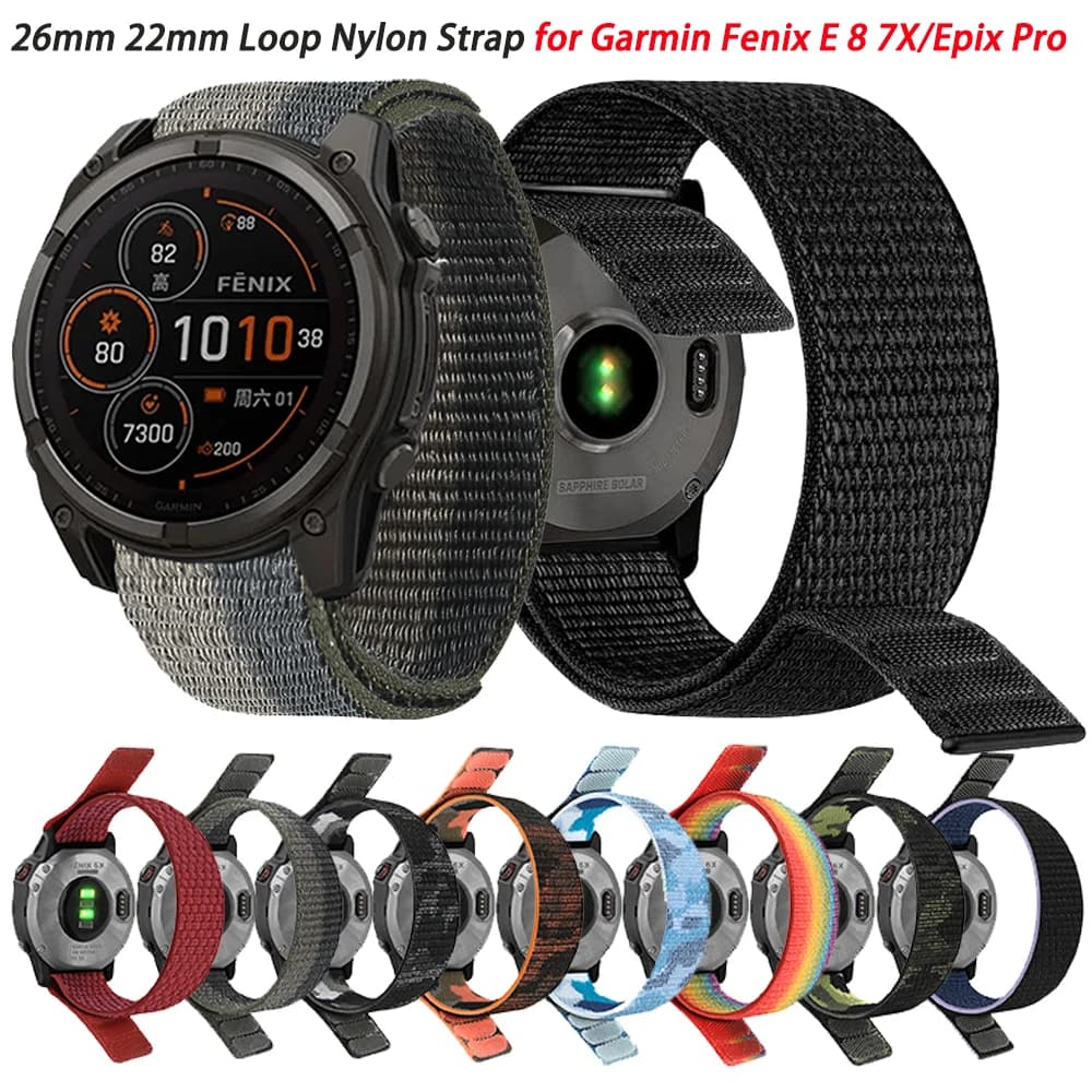 22mm 26mm QuickFit Hook Loop cinturino in nylon per Garmin Enduro 3 2/Fenix 8 E 7 7X Pro/Epix Gen 2/Tactix 8 47mm 51mm cinturini in tessuto