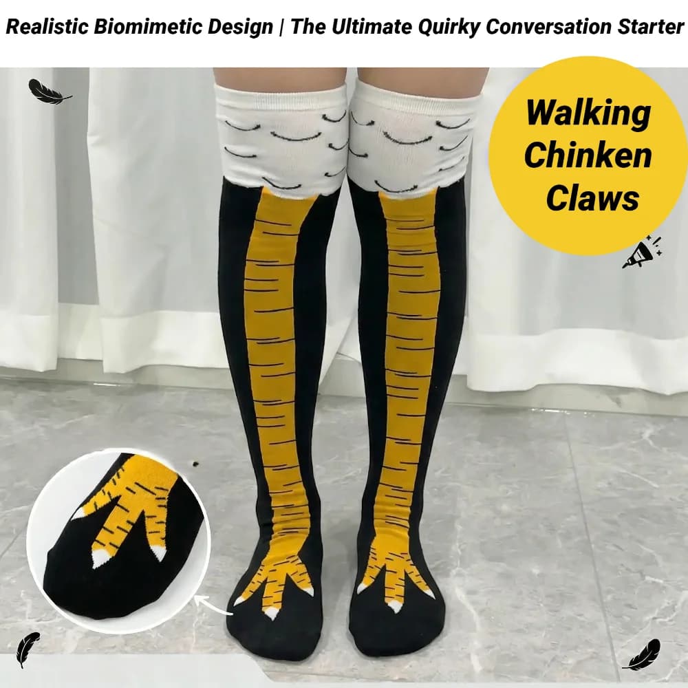 Funny men's socks with chicken 3D printing, high socks up to the thigh, flexible, fashionable, with slim tip.