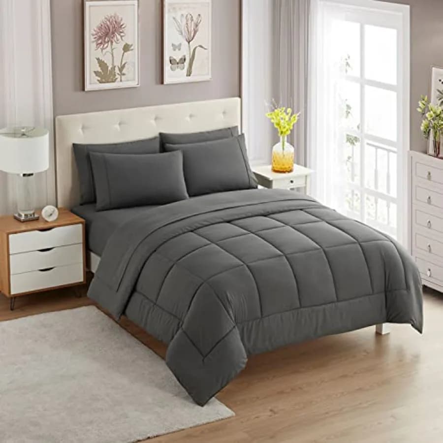 Set Cover 5 Pieces Unit Tint for All Seasons, Soft Covered Feather Alternative and Luxurious Sheets in Microfiber Grigie, Single Size