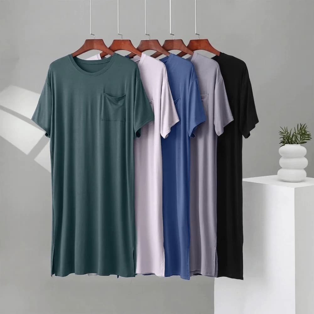 Loose Knee-Length Men's Sleeping Dress Plus Size Soft Modal Pajamas Thin Elastic Bathrobe Boy