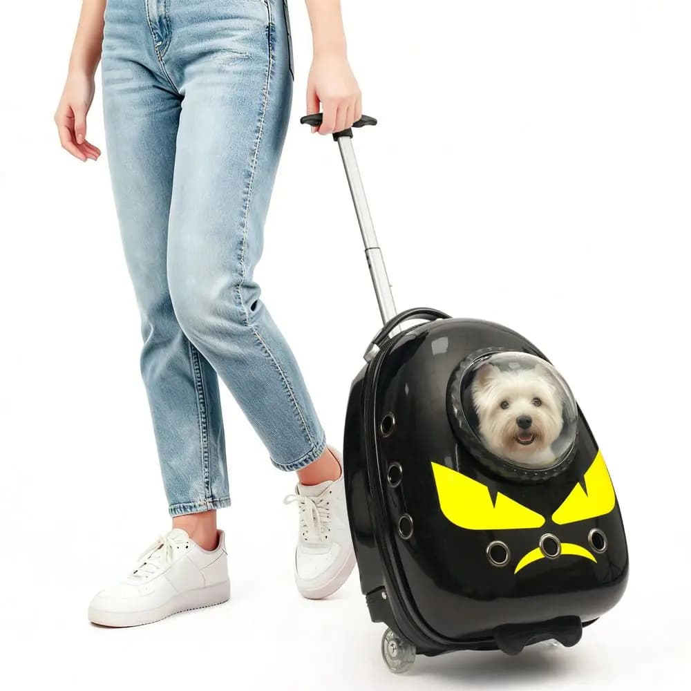 2-In-1 Trolley Pet Cat Bag | Cat Carrier With Wheels, Airline Approved Pet Carrier With Telescopic Handle, Polyester Rolling Dog Cat Carrier With Zipper Closure
