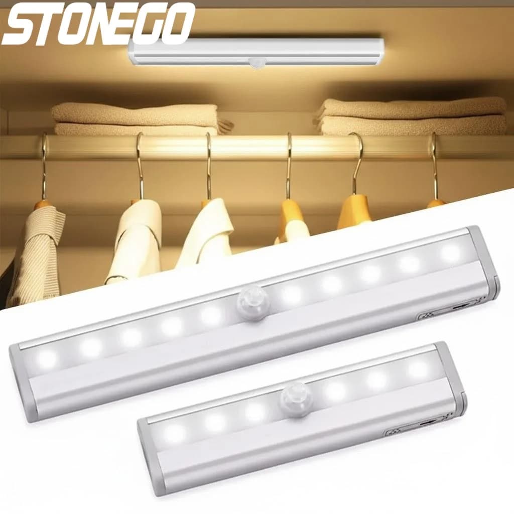 Luce Notturna a LED 6/10 per Sottopensili, Armadi, Scale, Cucina, con Sensore di Movimento, Lampada per Guardaroba e Letto, Illuminazione Decorativa per Interni