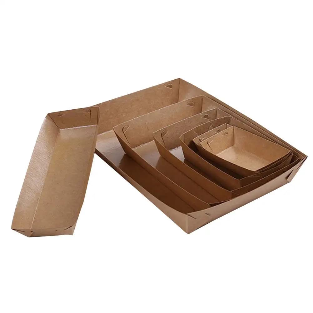30Pcs Kraft Paper Disposable Boat Shaped Packing Tray Snack Food Container Party Picnic Use Boat Shaped Packing Box