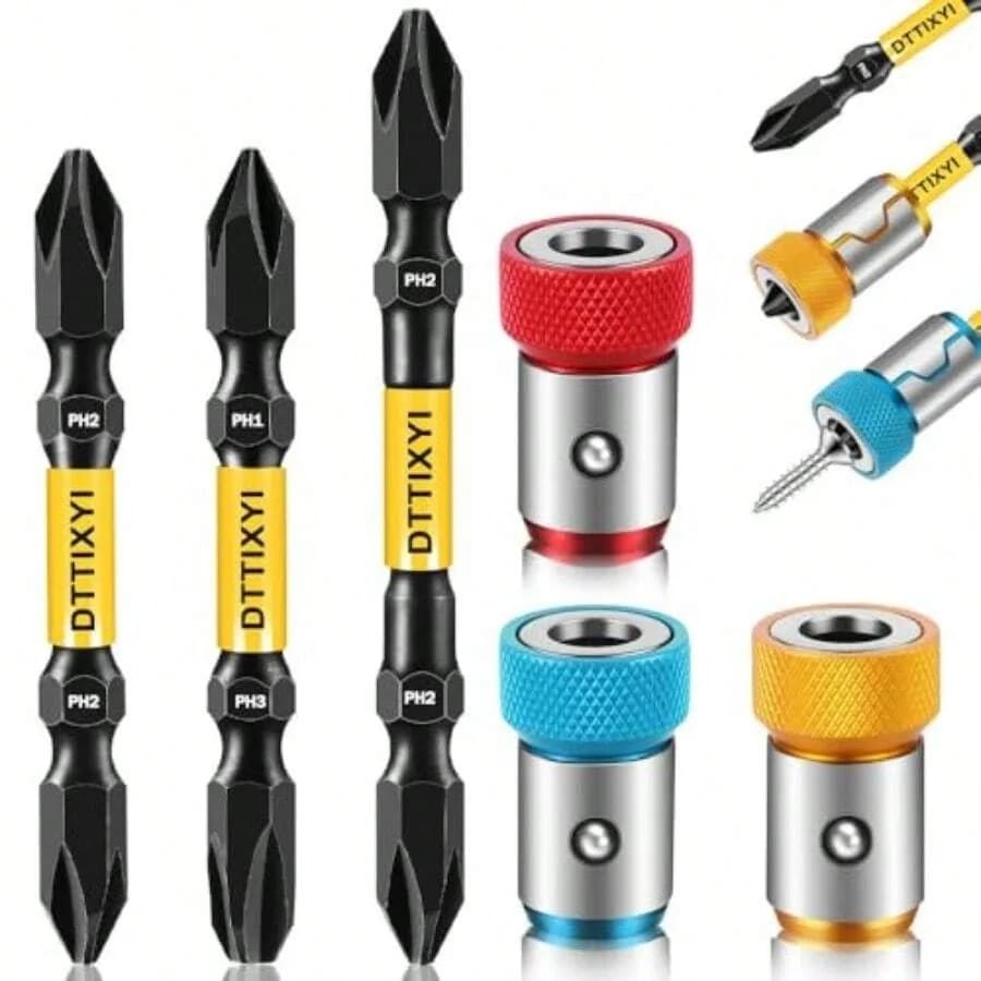 Set di 6 anelli magnetici per punte di cacciavite, per trapano e avvitatore a impulsi, con attacco esagonale da 1/4, in acciaio S2, a doppia punta PH1