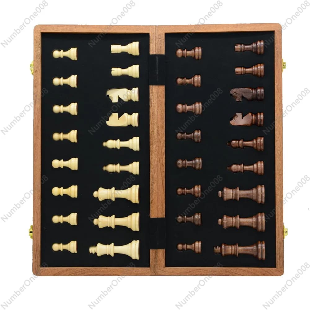 Set di Scacchi in Legno con Scacchiera Impiallacciata Pieghevole Portatile Gioco da Tavolo Strategico Giocattoli Gioco da Tavolo Intelligente Direttamente dalla Fabbrica