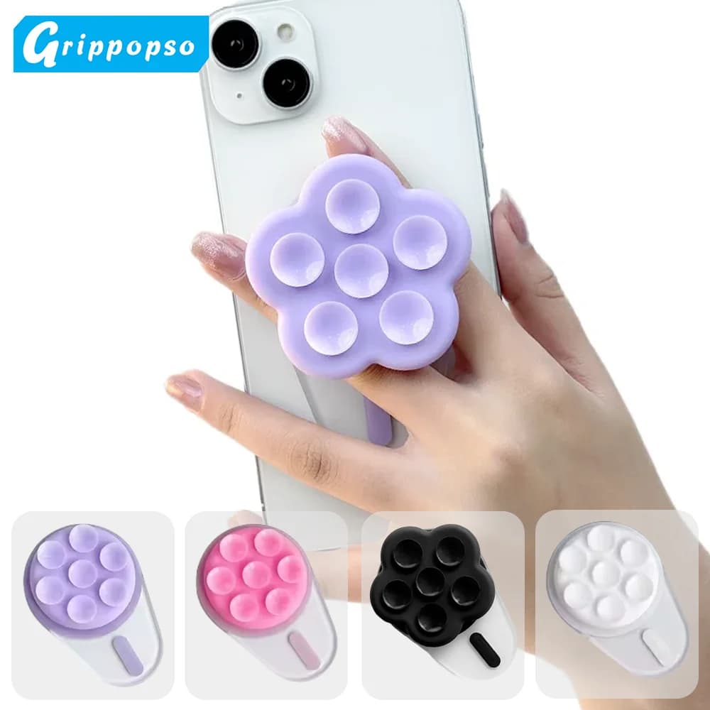 Grippopso Supporto per telefono con ventosa rotonda universale Fiore Forte supporto per telefono magnetico con impugnatura per telefono con copertura in silicone