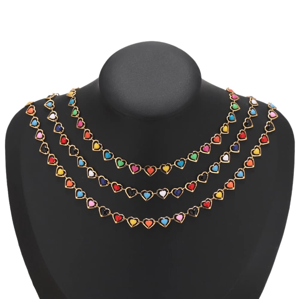 Catene a cuore in smalto colorato in acciaio inossidabile da 1 metro gioielli fai-da-te creazione di collane da donna risultati braccialetti accessori forniture