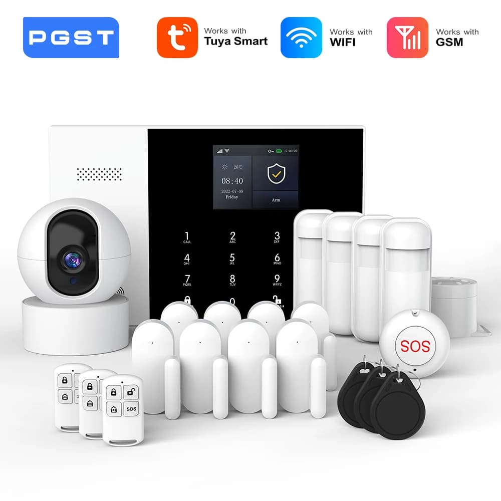PGST residenziale Tuya Smart Gsm Wifi Sistema di allarme per la casa Allarme di sicurezza wireless Casa Smart Life App Controllo funziona con ALexa