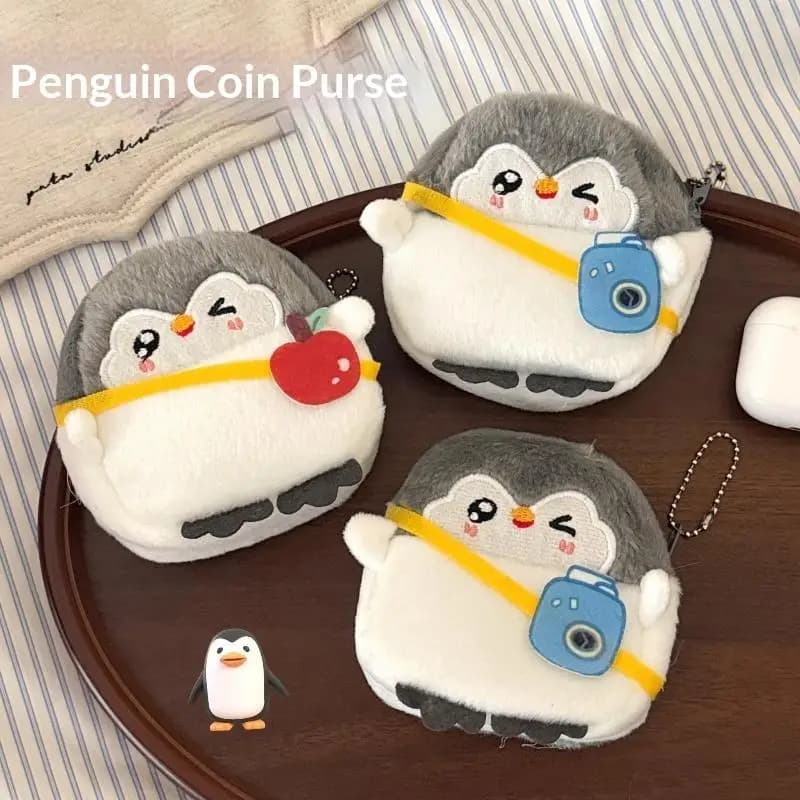 Portamonete a forma di pinguino in morbido peluche, portachiavi a cartone animato, porta monete, mini portafoglio, graziosa mini borsa portaoggetti, regalo per bambini e bambine