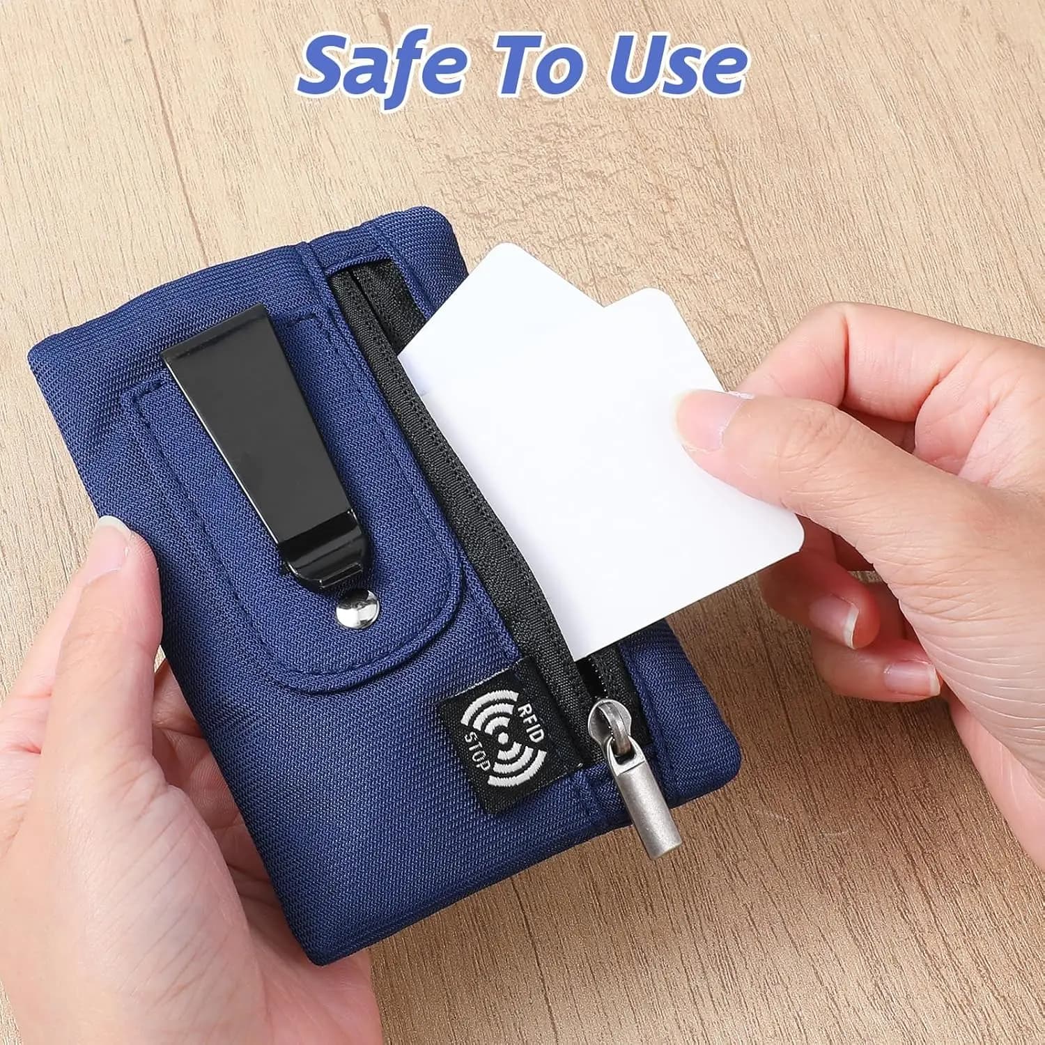 1 portafoglio da viaggio mini con clip da cintura e protezione RFID, portamonete con cerniera per denaro, carte, organizer compatto, anti-skimming