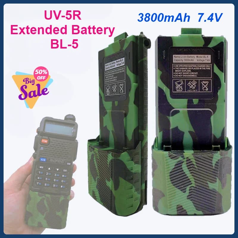 BL-5 3800mAh 7.4V UV-5R Batteria estesa UV 5R Cavo di ricarica USB per Baofeng Walkie Talkie UV5R UV-5RE BF-F8 + UV-5RA Camouflage